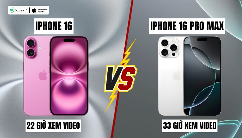 so sánh thời lượng pin iphone 16 và iphone 16 pro max