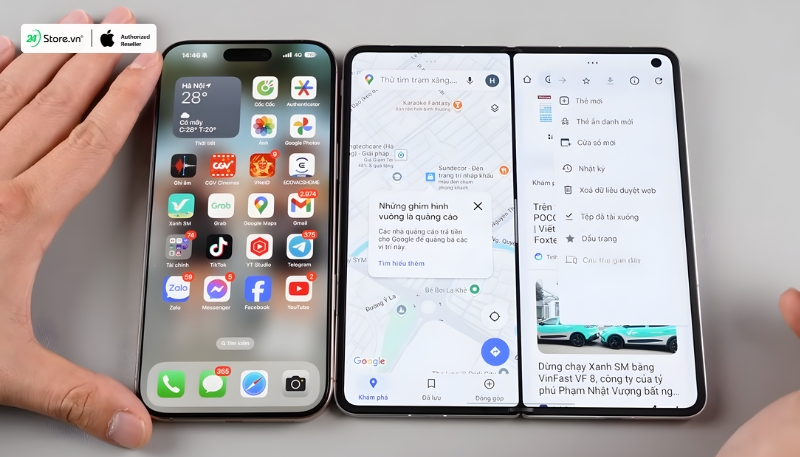 so sánh màn hình oppo find n5 và iphone 16 pro max