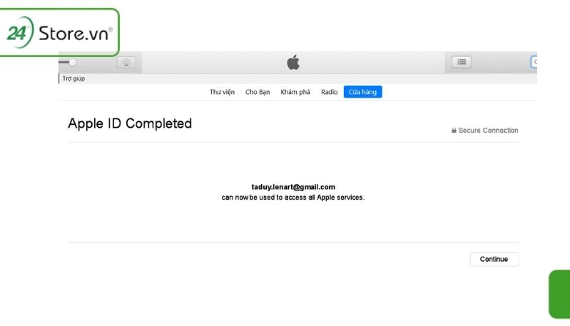 bạn đã tạo ID Apple thành công