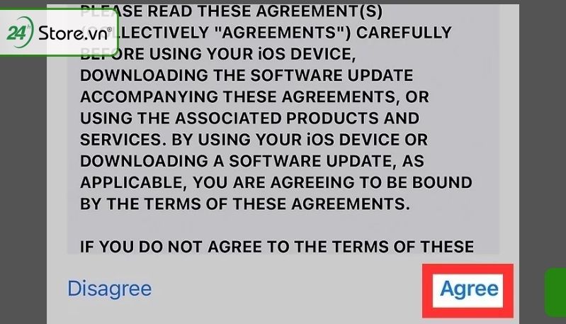 Chọn vào Agree để chấp nhận các điều khoản của Apple