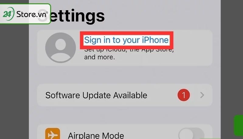 Chọn vào Đăng nhập vào iPhone của bạn