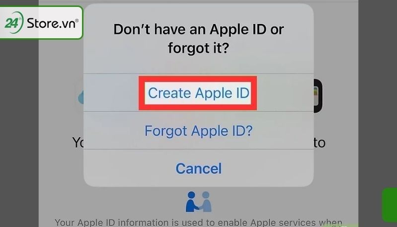 Chọn vào Tạo Apple ID