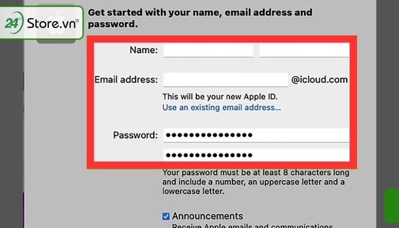 Tiếp tục nhập tên, họ, gmail và mật khẩu