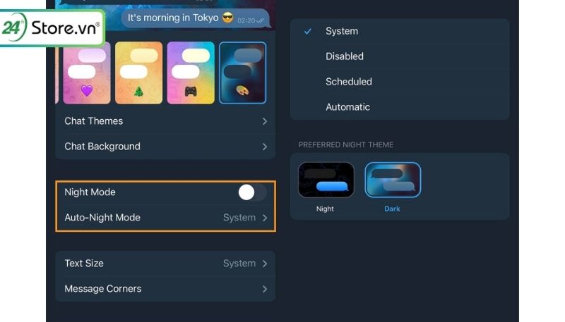 Che do auto-Night Mode Telegram