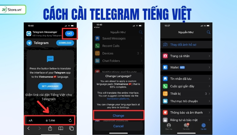 cách cài tiếng Việt cho Telegram trên điện thoại