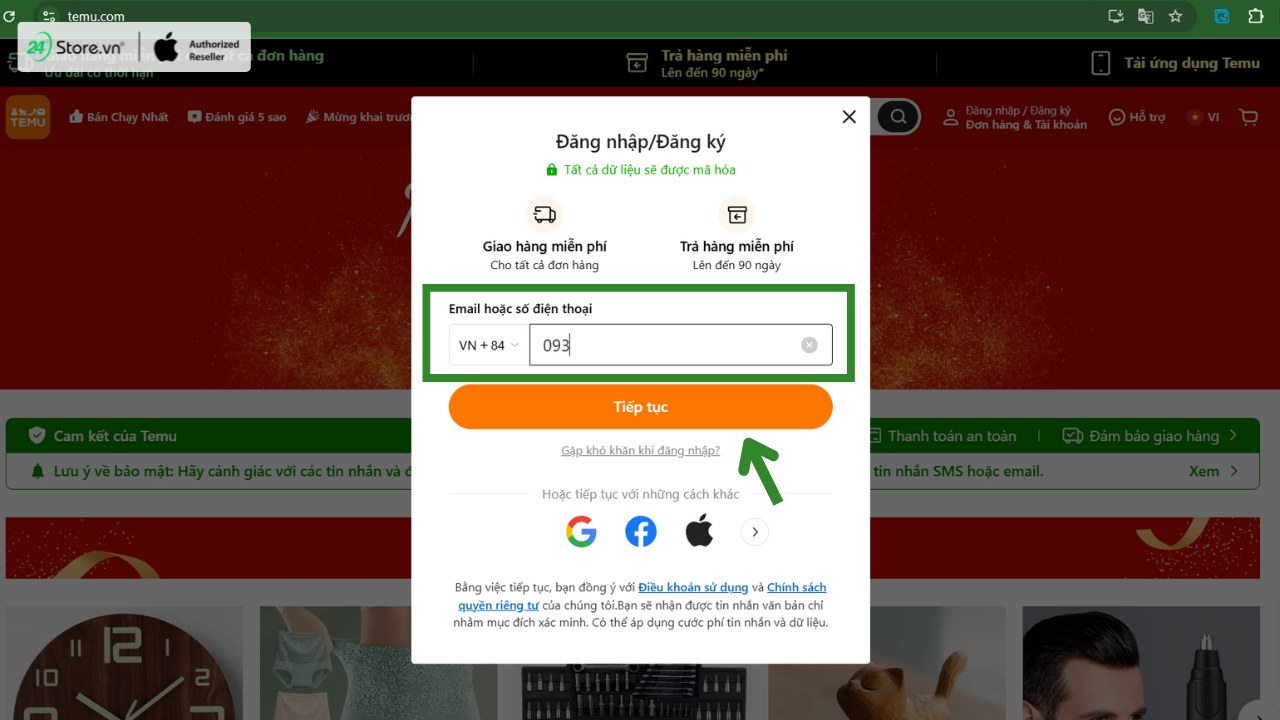 Cách đăng ký tài khoản Temu trên web máy tính