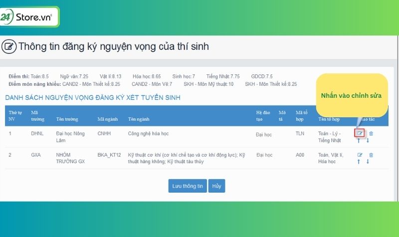thay đổi nguyện vọng thi đại học