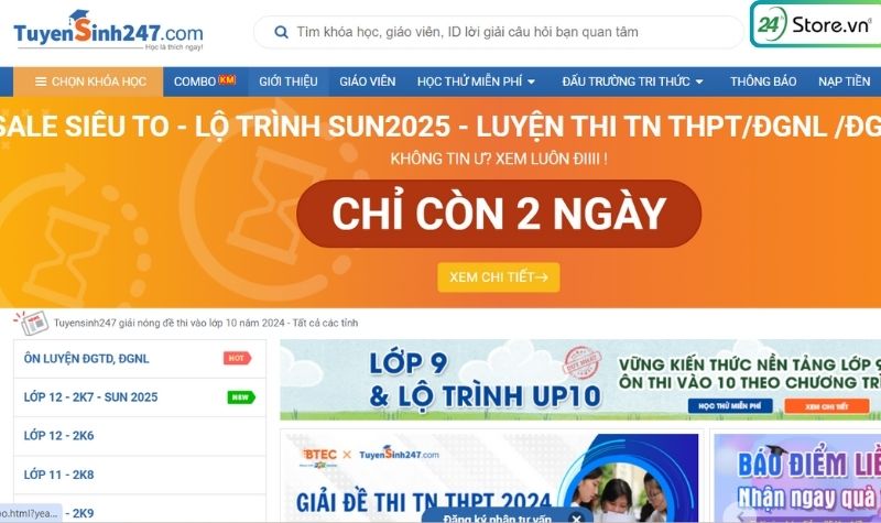 web học online miễn phí tuyển sinh 247