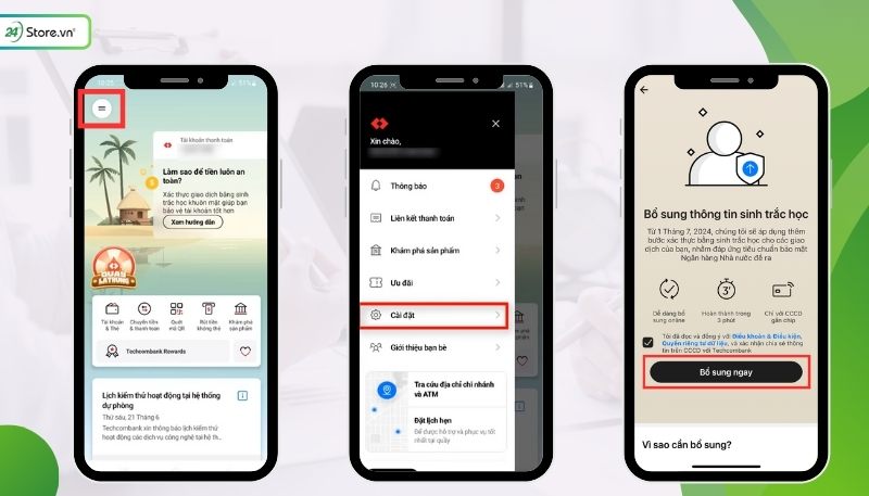 Cách xác thực sinh trắc học ngân hàng Techcoombank
